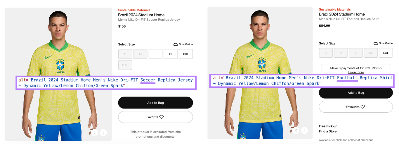 Alt text appears as either soccer replica jersey or football replica jersey depending on the locale.